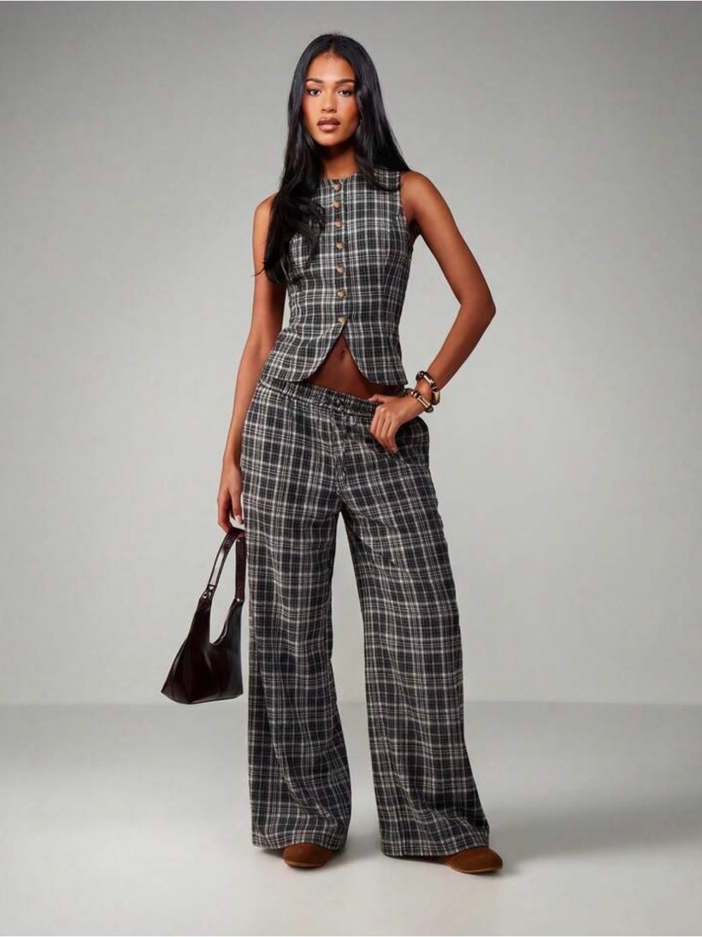 Missguided Sleeveless Plaid Wide-Leg Pants + top